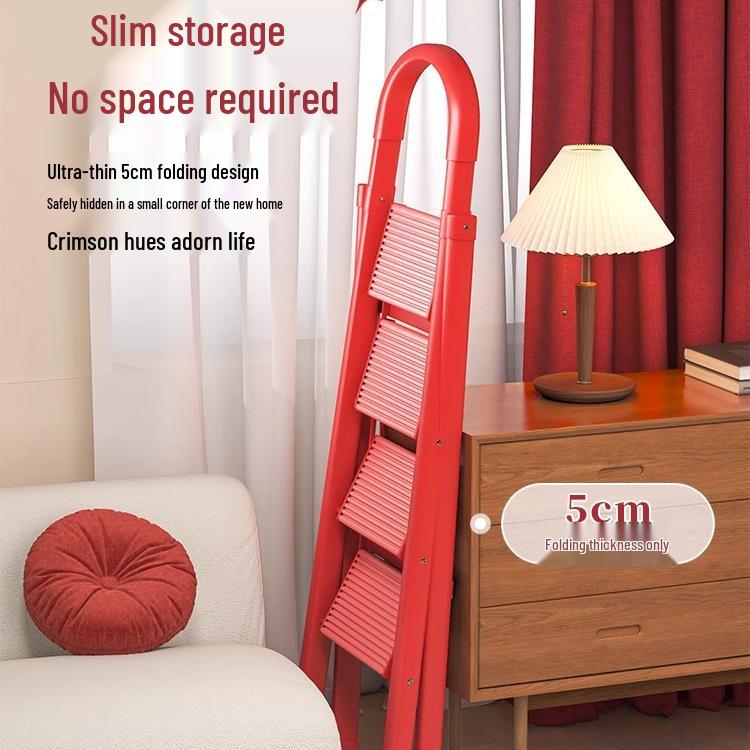 Red Festive Folding Telescopic A-Frame Ladder Stool: Indoor & Outdoor Use