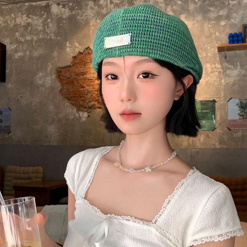 Japanese Style Weave Hat Vintage Crochet Knitted Cap Elegant Hollowed Out Beret Hat Spring