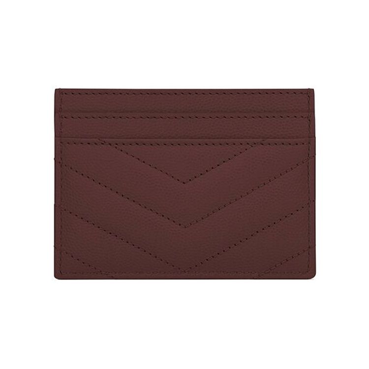 Saint Laurent Ysl Монограмма Золотой Логотип Текстурированная тисненая стеганая кожаная визитница Женская визитница Темно-красный 423291-BOW01-6475