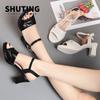 Summer Open Toe Women Chunky Heels Shoes Casual Comfort Soft Sole Black White Fashion Buckles Fish Mouth Sandal