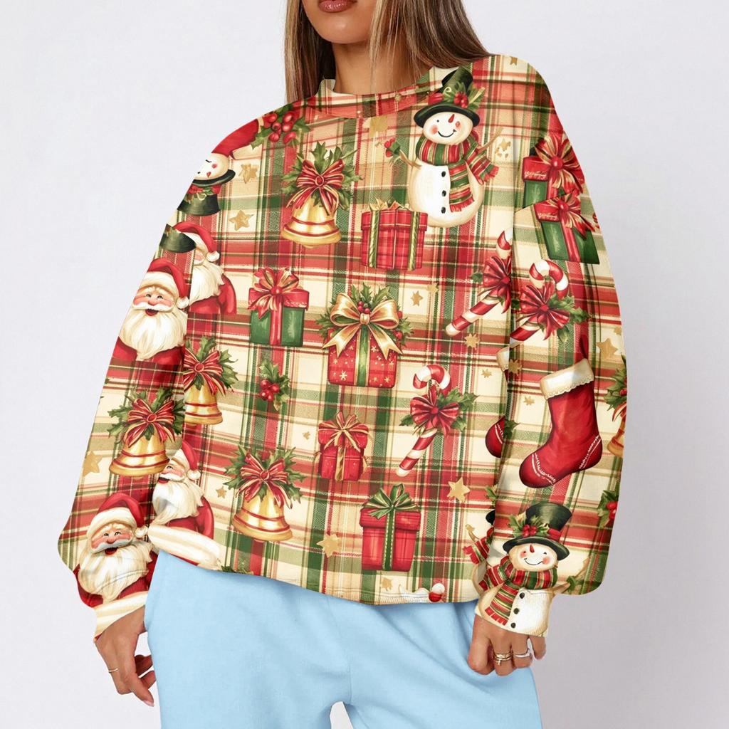Women's Trendy Christmas Print Crewneck Sweatshirt Lightweight Casual Pullover for Holiday and Everyday Wear