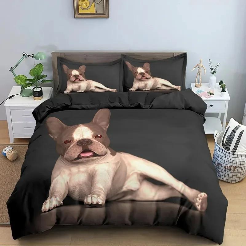 Bulldog Sad and Tired Bulldog Laying Down Pure Breed Comfortable Duvet Quilt Cover Pillowcase Bedding Set Children Home Textile