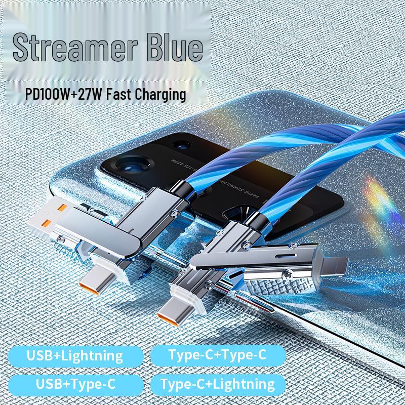 Светящийся USB-C кабель-зарядка 4-в-1 с быстрой зарядкой для нескольких устройств