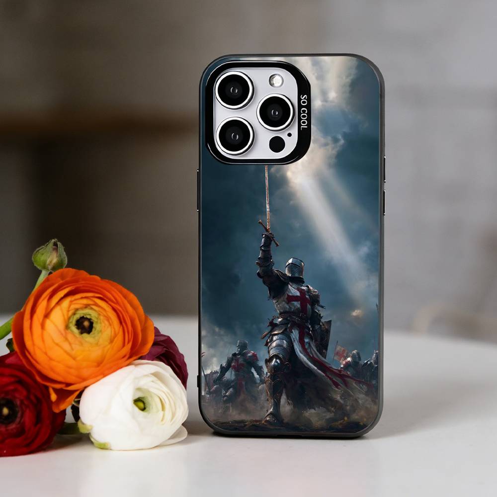 K-Knights Templar Art Phone Case For iPhone 17,16,15,14,13,12,11 Plus,Pro Max,XS,Colored Silver Plated Inside Cover