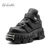 New Punk Style Women Shoes Lace-up Heel Height 6CM Platform Shoes Woman Metal Decor Woman Sneakers Gothic Ankle Rock Boots
