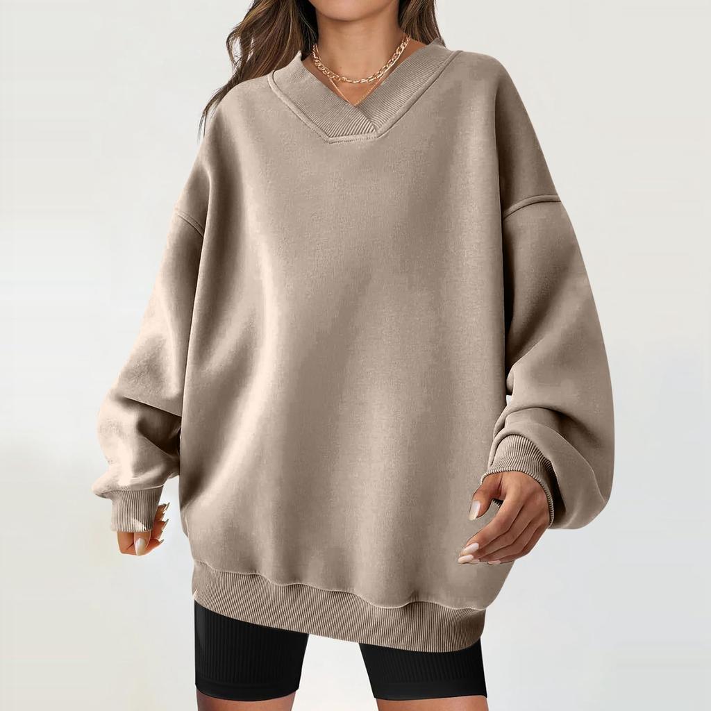 Women's Casual Fashion Solid Color Long-sleeved Loose Round Neck Sweatshirt