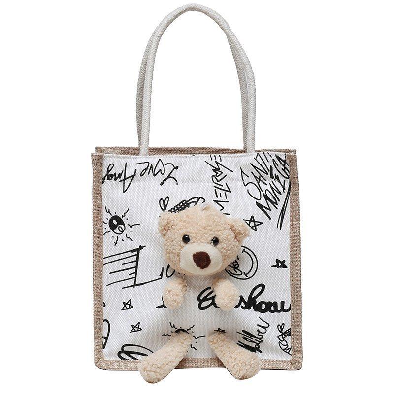 Simple Fashion Cute Bear Handbag Cartoon Canvas Bag Portable Fabric