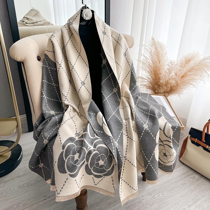 Cashmere Scarf Women Design Thick Blanket Pashmina Warm Shawl Wrap Neckerchief Female Plaid Bufanda Winter Bandana