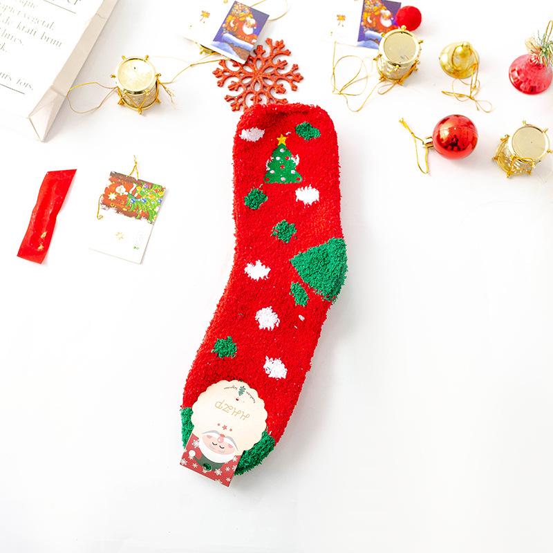 Уютные рождественские носки из кораллового флиса - Полосатые и в горошек, Японский/Корейский стиль, На велюровой подкладке, Утепленные для зимней домашней носки