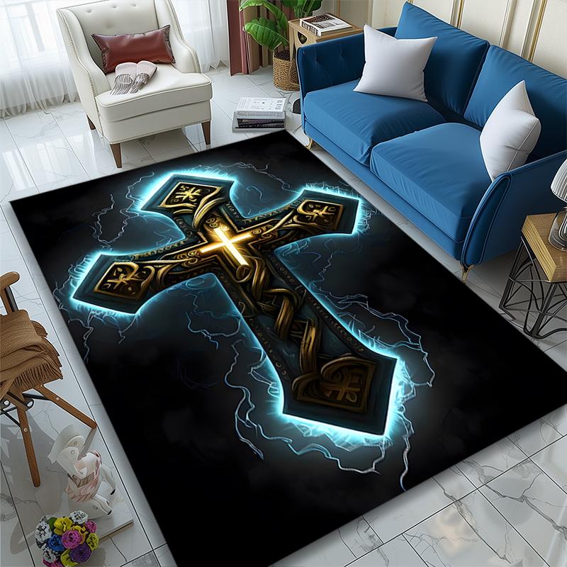 1pc Area Rug Appropriate for Office, Cross Dark Carpet, Versatile Printed Chair Rug, Durable Home Sofa Carpet