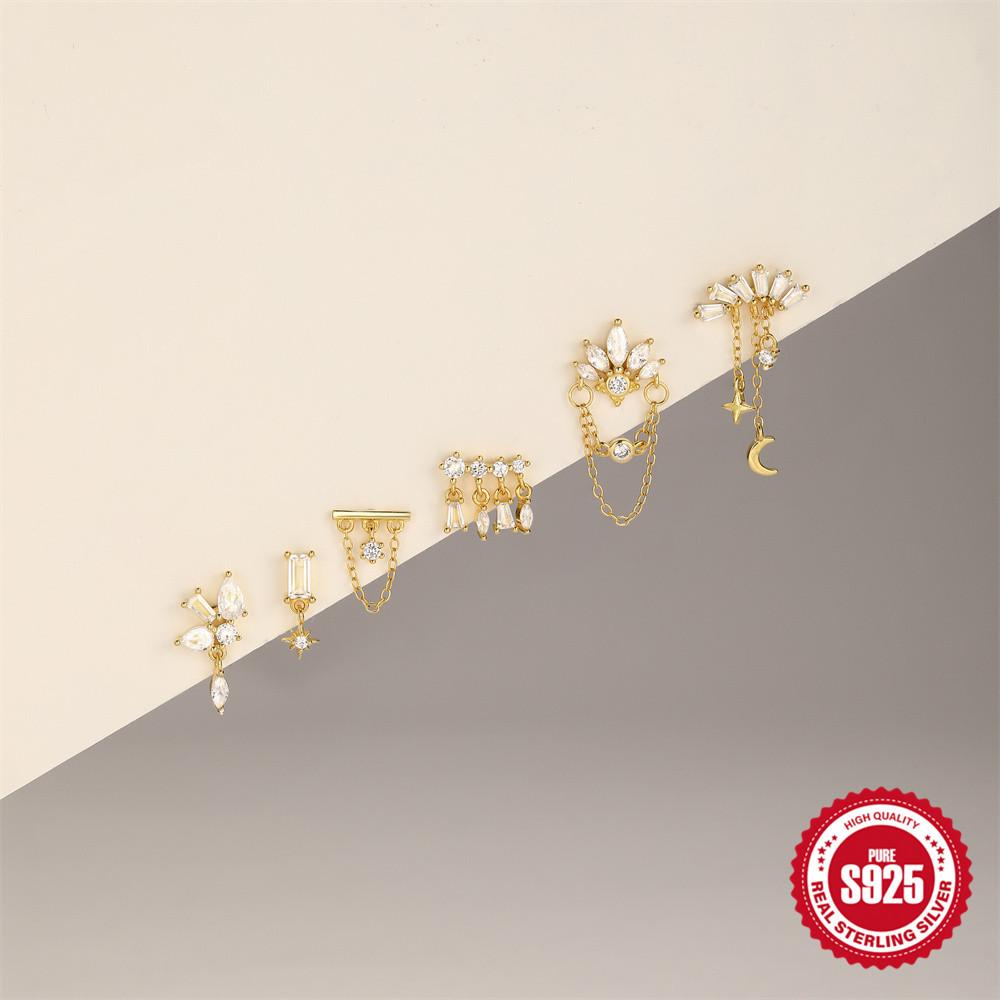 Серьги для пирсинга хряща из стерлингового серебра S925 с бриллиантовой бахромой в форме короны и конского глаза для повседневной носки для женщин