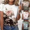 Summer Round Neck 3D Flower Pattern Printed Top Fashionable Casual Short Sleeved Women's T-shirts