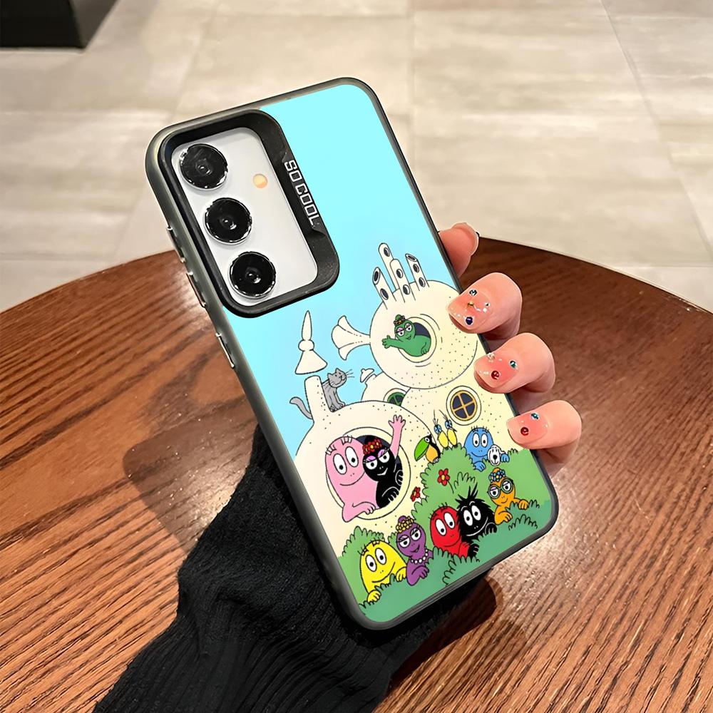 Cute Barbapapa Cartoon Phone Case For Samsung Galaxy S25 S24 S23 S22 S21 S20 Note20 Ultra Plus Fe colored silver Cover
