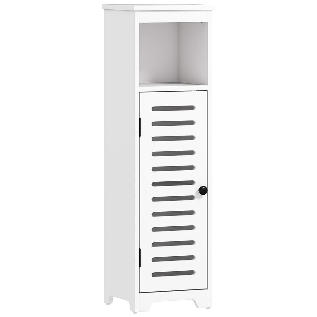 Bathroom Floor Cabinet, Bathroom Storage Unit with Louvered Door, Open Shelf, Adjustable Shelf, White, 22 x 20 x 75 cm