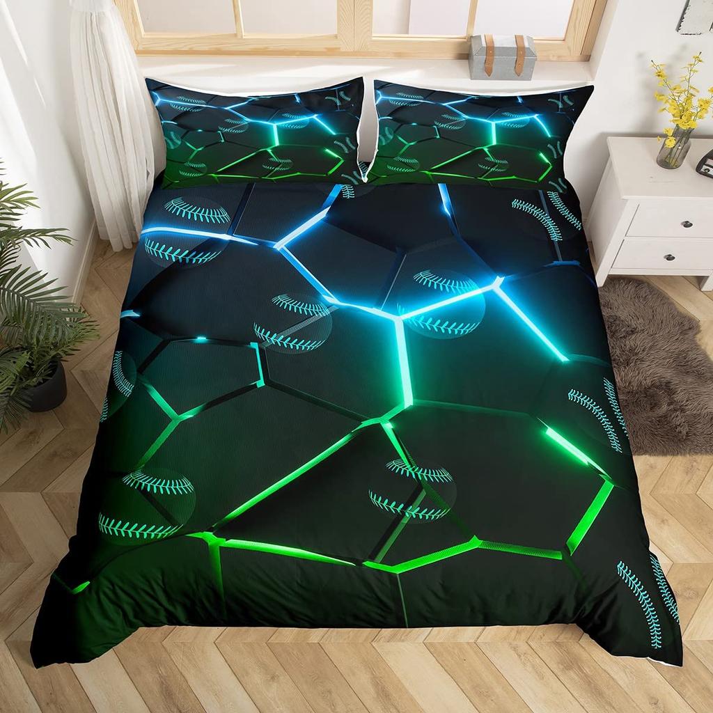 3D Sports Baseball Duvet Cover Set Teen Boys Men Decor Bedding Sets with Pillowcases Sport Baseball Themed Comforter Cover Set