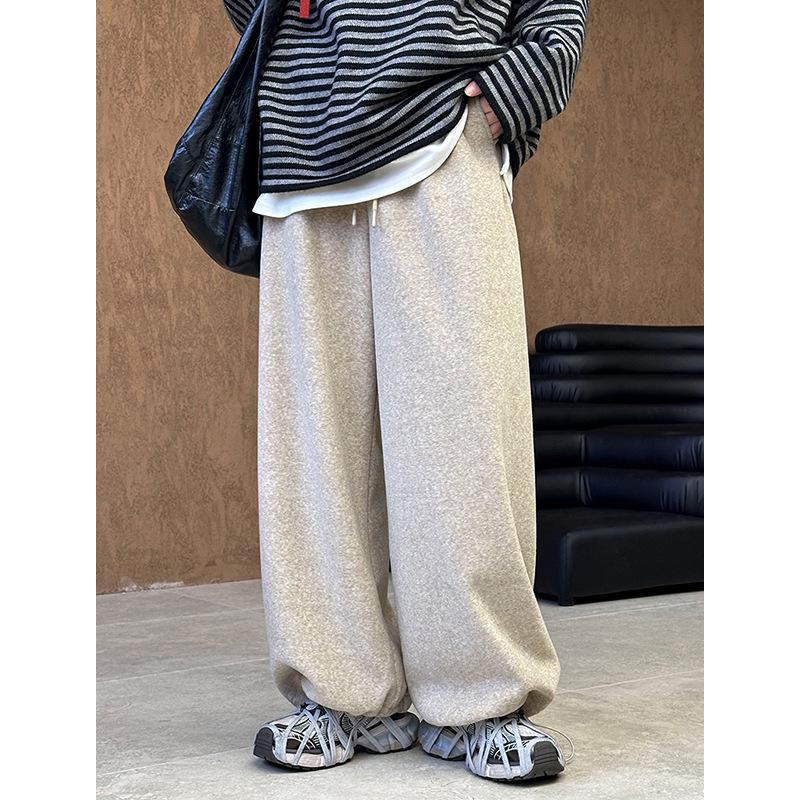 Juzhi 2024 Autumn/Winter Korean High-Waist Slim Casual Retro Plus Velvet Wide-Leg Pants