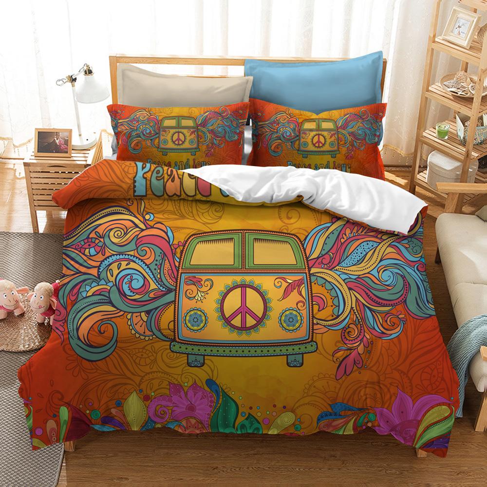 Peace Car Quilt Cover Pillowcase 2 or 3 Peace Symbol Bedding Sets Single Bed Double Bed Full Size Washable Super Soft Zippered Bedding