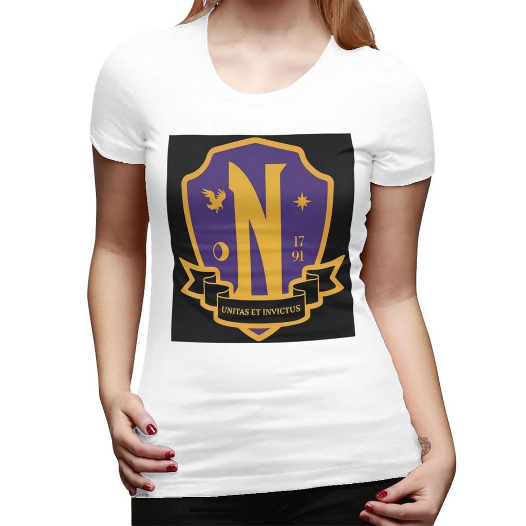 Nevermore Academy Crest clean TShirt for Women Crew Neck Streetwear T Shirts Womens Tees Short Summer Clothes Tops