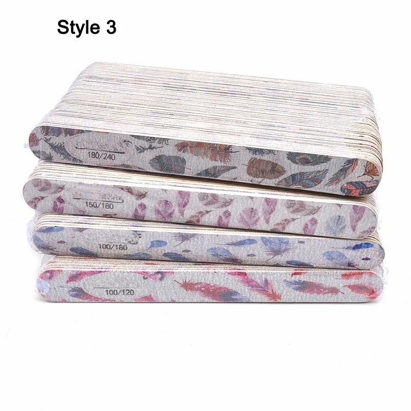 50 Pcs/Lot Printed Sandpaper Wood Nail File Buffer 100/180/240 Multi Design Wooden Unhas Files Washable Strong Thick Nails Files