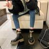 Leather Martin Boots Women's Short Boots Thick-soled Contrast Color Design Lace-up Boots Skinny Medium Boots Versatile Spring and Autumn Single Boots