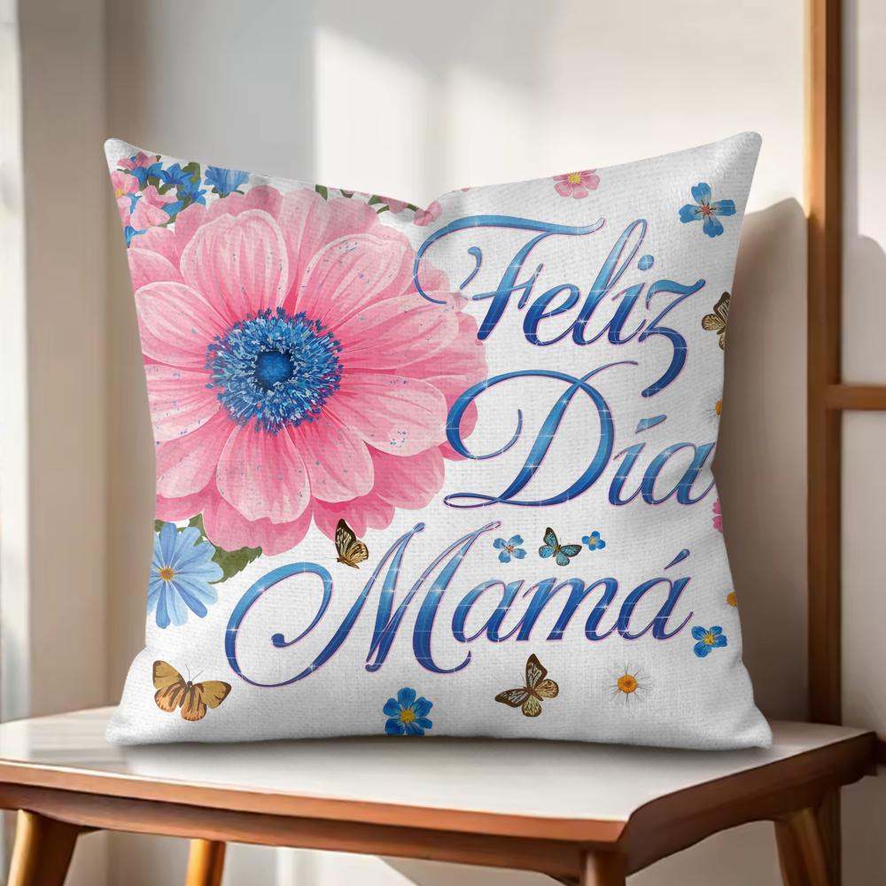 Feliz Dia MaMa Flowers Cushion Cover Natural Linen Organic Fabric DoubleSided Printing Couch Pillow Covers Home Decor