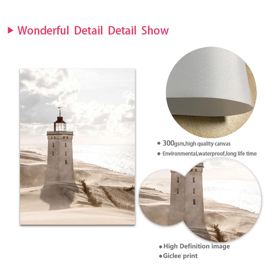 Beige Beach Lighthouse Reed Sea Waves Seascape Wall Art Canvas Painting Posters And Prints Wall Pictures For Living Room Decor