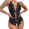 Sexy Women Bodysuit See-through Hollow Out Lace Bow Open Crotch Sleeveless Sknny Low-cut Cross Back Adjustable Spaghetti Strap Honeymoon Wedding