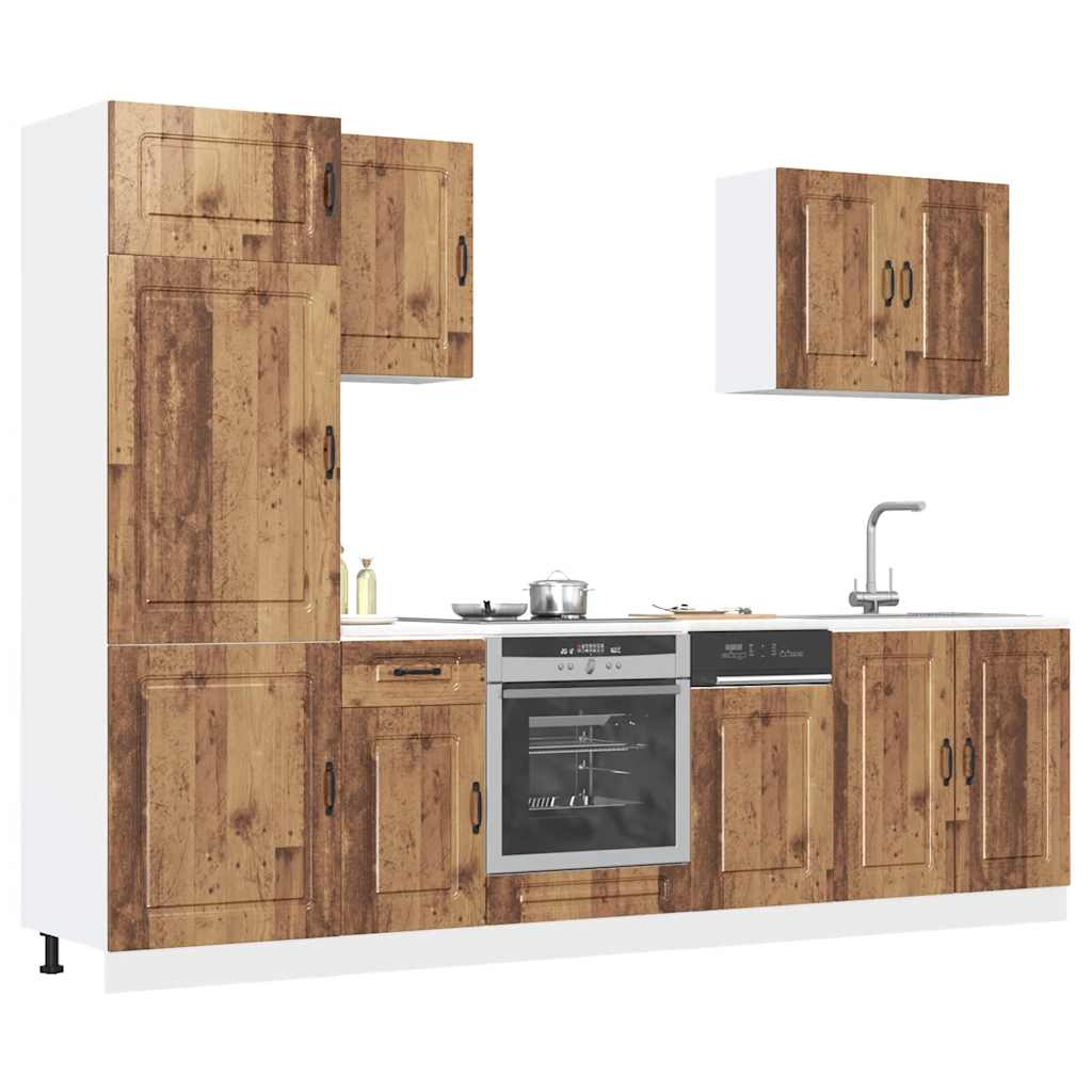 7 Piece Kitchen Cabinet Set Kalmar Rustic Wood Look Particleboard