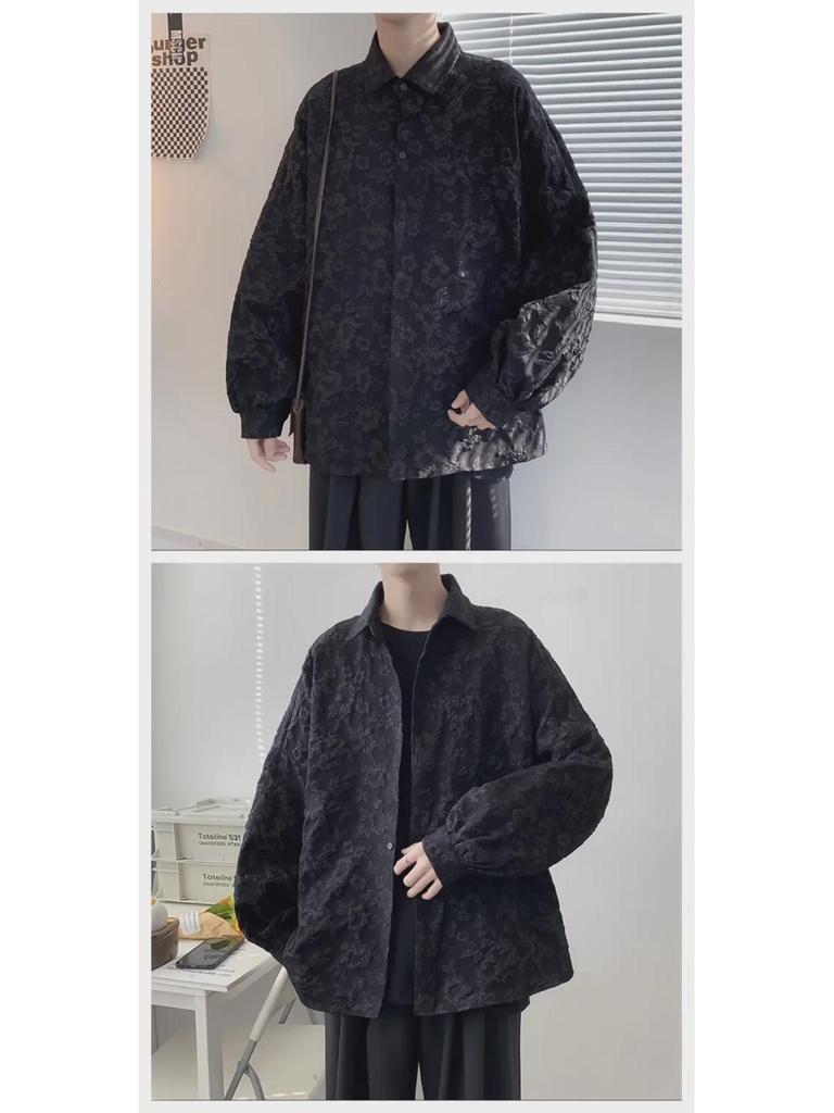 Мужская белая рубашка Harajuku с длинным рукавом — модная японская мода, свободный повседневный крой с принтом в виде пены.