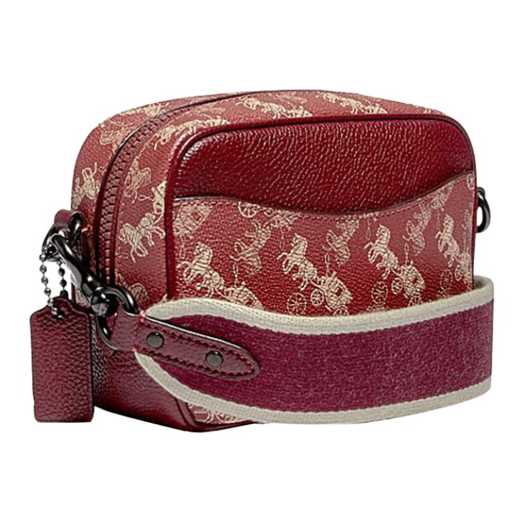 Coach Camera 16 Horse And Carriage Print Rainbow Pattern Canvas And Leather Camera Bag Women Shoulder Bag Red 79369-V5PES