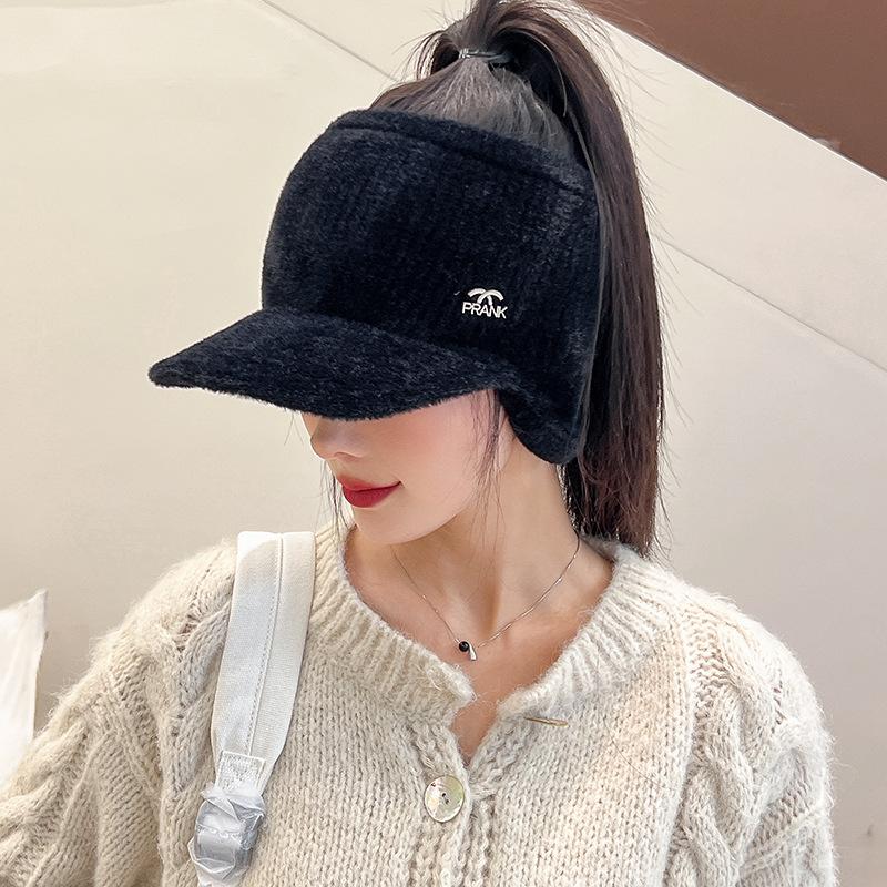 New Women Soft Winter Hat Faux Fur Warm Ponytail Cap Fashion Decorate Beanie Hat For Female Casual Earflap Knitted Hat