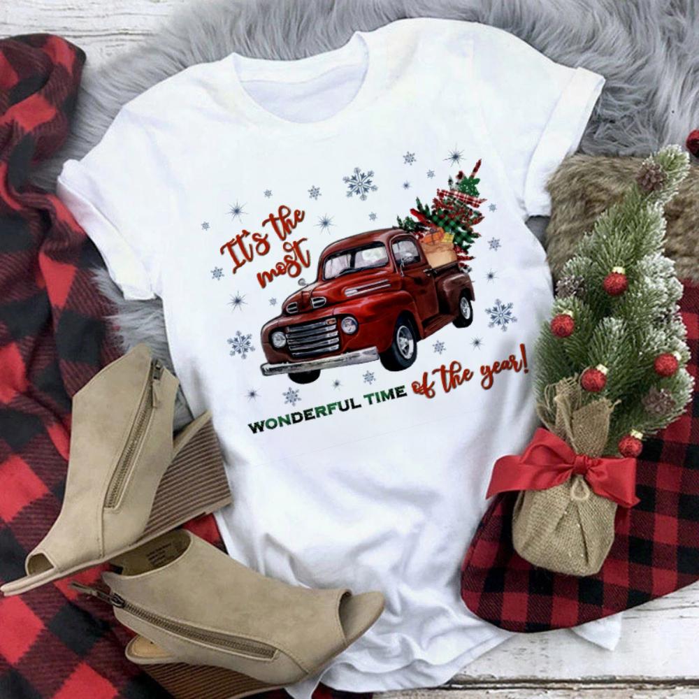 Christmas Reindeer Tshirt Loose Truck Christmas Tree Tshirt Durable Men Women Unisex Casual Tshirt Daily Travel Streetwear