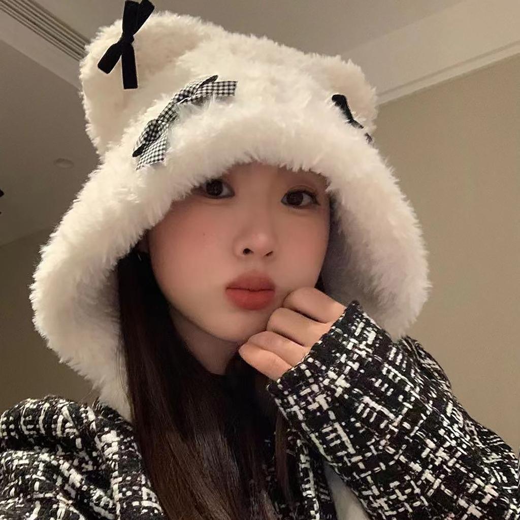 Cute Girls Bowknot Bear Ear Earflap Beanie Windproof Trapper Hat Ear Protector Hat Adult Winter Cycling Skiing Supplies