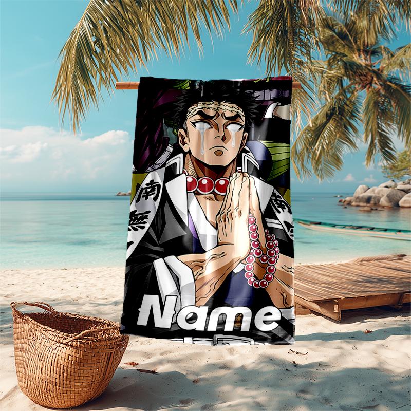 Personalized customized proof beach towel with Demon Slayer character theme pattern - soft, absorbent, quick-drying, perfect swimming, camping&bathing