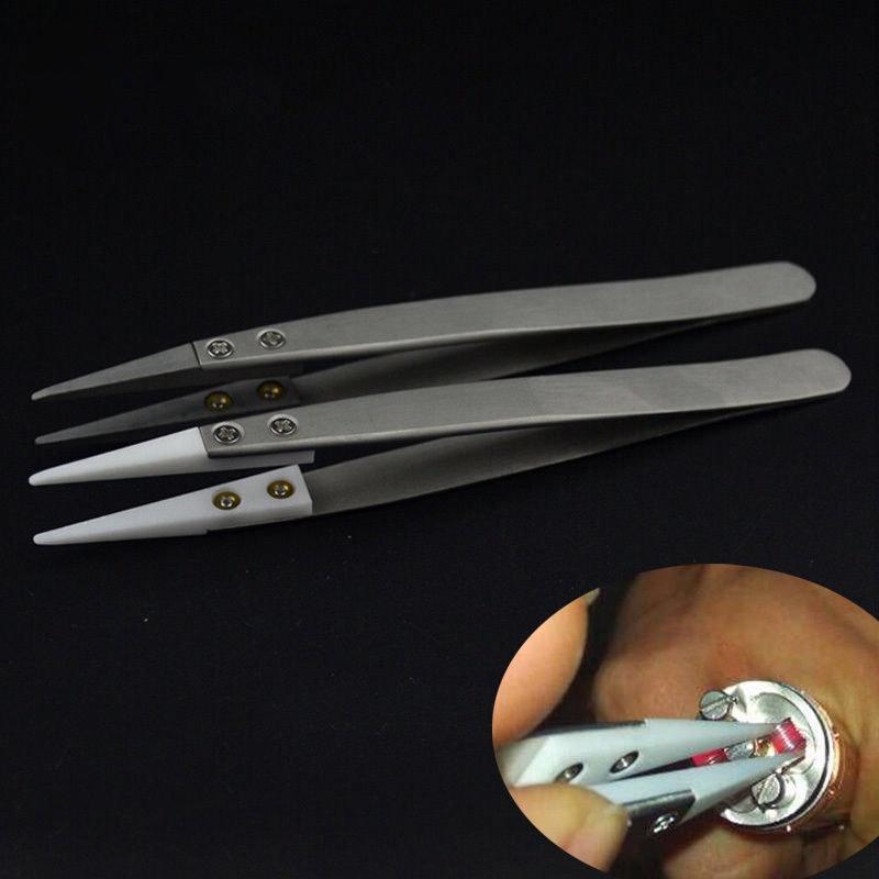 Steel Stainless Ceramic Pointed Tip Tweezer Heat Resistant Antistatic Antiacid