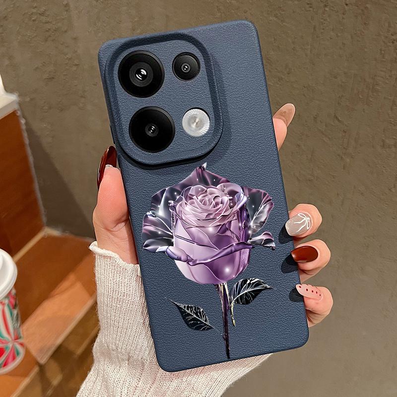 Тонкий матовый чехол с узором из кожи и кристаллами в виде розы для Xiaomi 13T Pro Poco X7 X6 Redmi Note 14 13 Pro 12 11 10 Pro TPU мягкий противоударный чехол для телефона