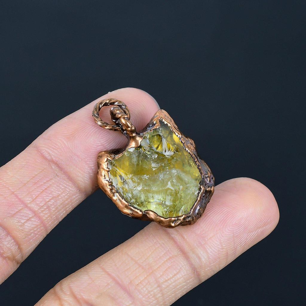 Кулон с цитрином, Медные электроформованные украшения с драгоценными камнями, Кулон ручной работы, На День благодарения