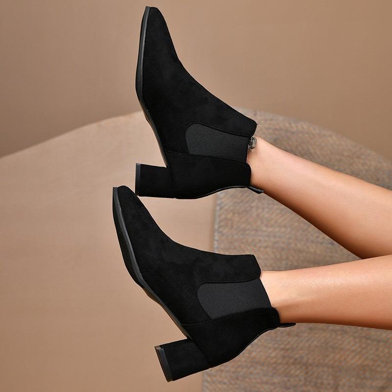 New Autumn Winter Women Boots Pointed Toe Slip On Female Ankle Booties Fashion Simple Low Heel Short Chelsea Boots Botas Mujer