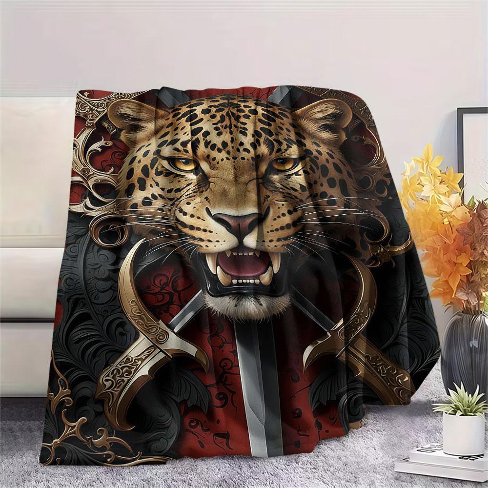 1Pc Beast head sword Print Flannel Blanket, High quality Comfortable for All Seasons, Home Decor, Warmth and Comfort, Perfect for Christmas Gifts
