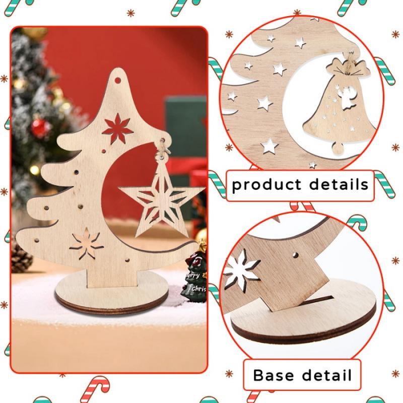 1pcWooden Christmas Tree Ornaments Hollow Christmas Tree Star Bell OrnamentsDIYPendant Desktop Display Party Gift