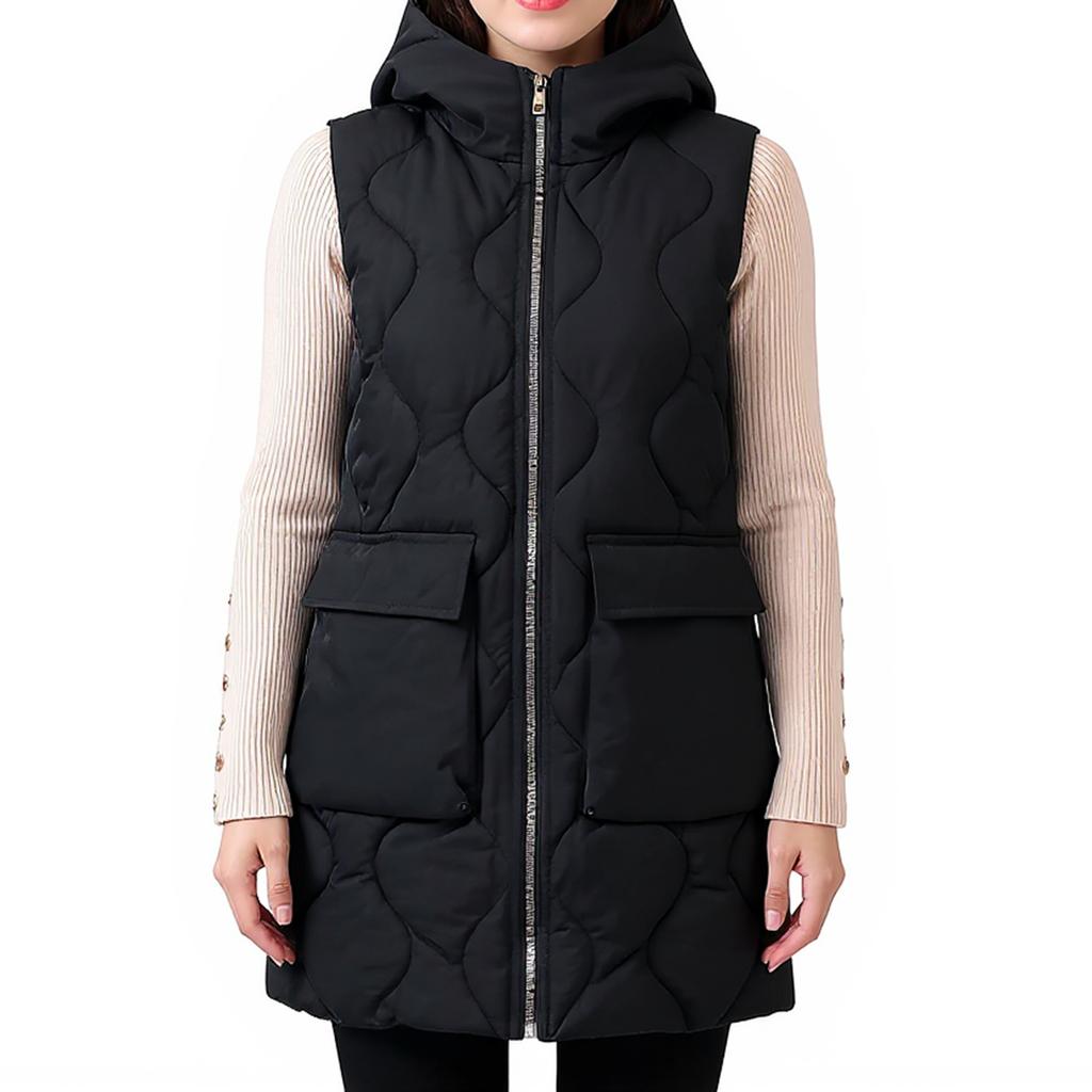 Женская однотонная хлопковая куртка-жилет с капюшоном и молнией