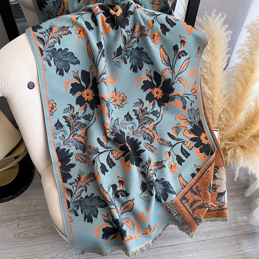 Этнический стиль Цветочный Имитация Кашемира Шарф Женский Зимний Утепленный Двусторонний Шаль-Шарф для Кондиционера