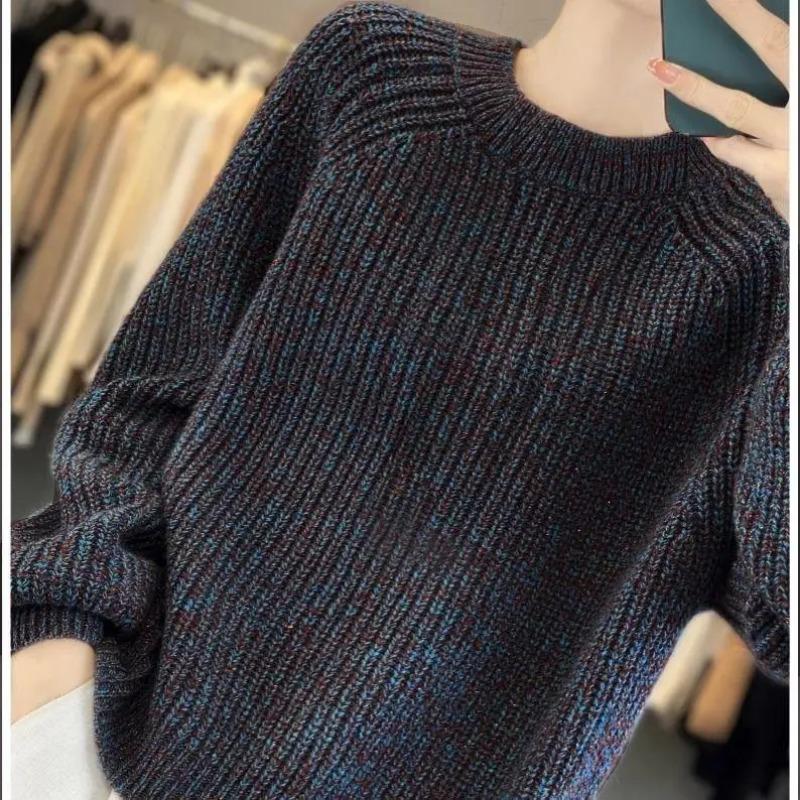 Women S Fall Winter Thick Knit Loose Fit Round Neck Starry Shimmer Sweater
