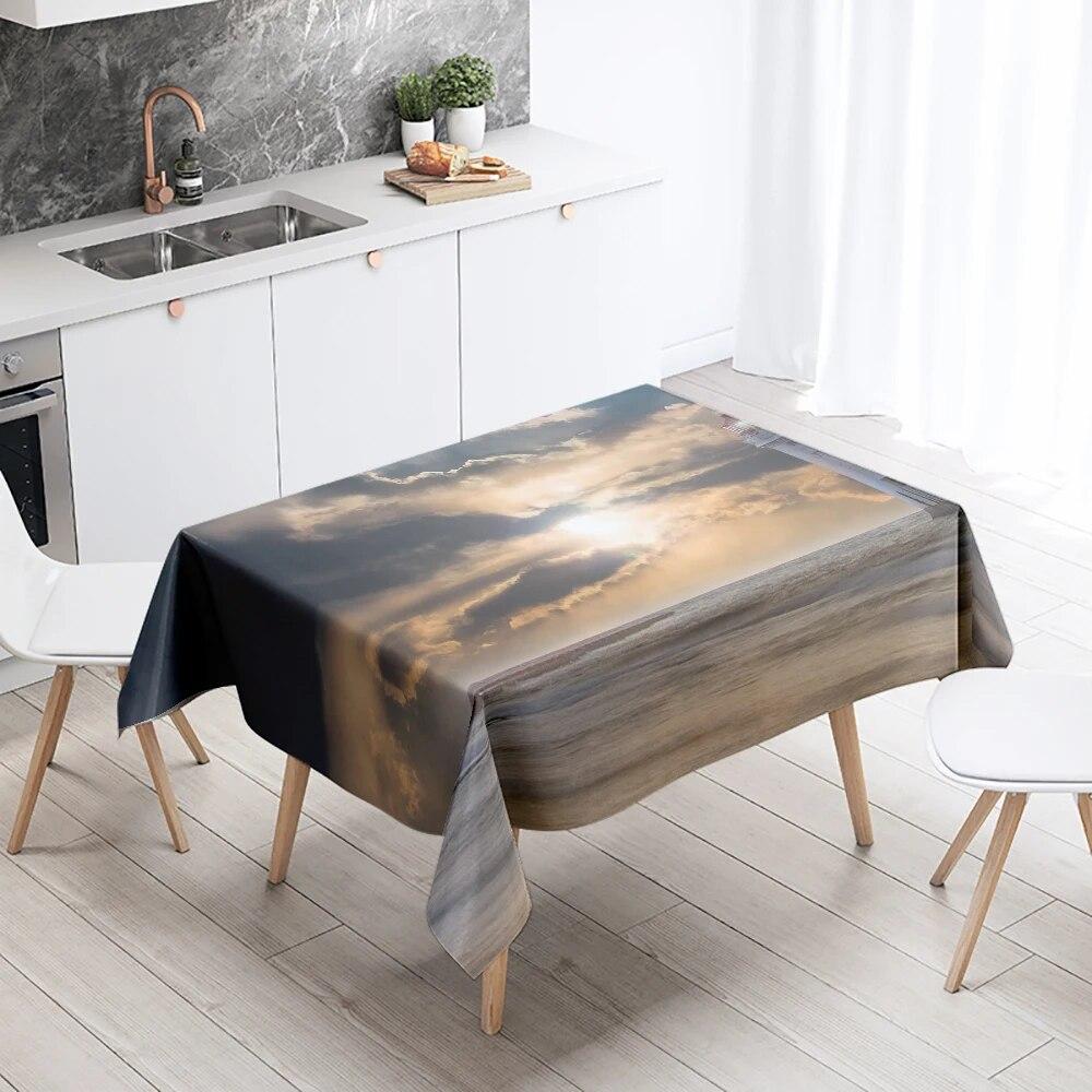 Скатерть с пейзажем заката, вечерние, ресторан, банкетный декор, устойчивая к пятнам, водонепроницаемая, украшение для домашнего стола