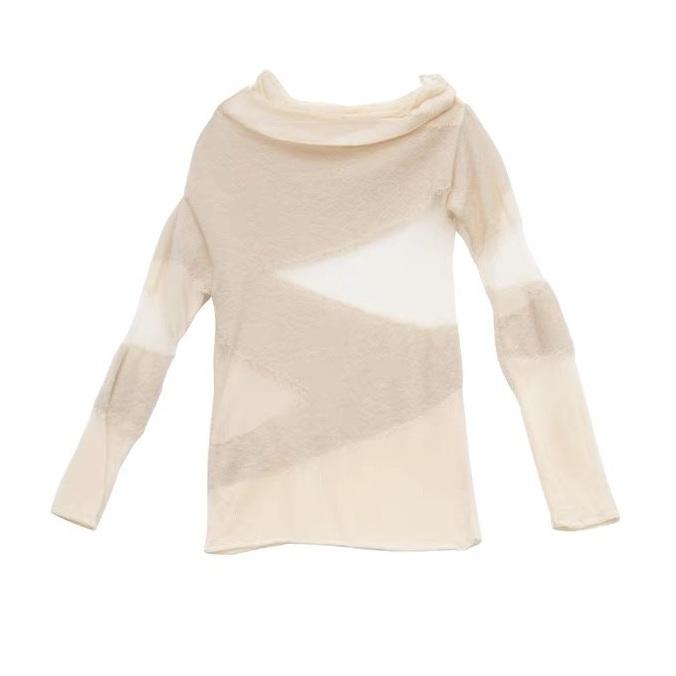 Весенне-осенний сетчатый вязаный свитер с высоким воротом, свободный ажурный, тонкий женский свитер