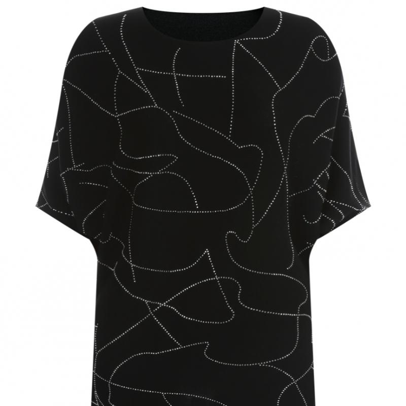 Shop Women Cubic Pattern Loose Boat Neck Knit Tee Summer 7 Sleeve Gg Wkn 11921