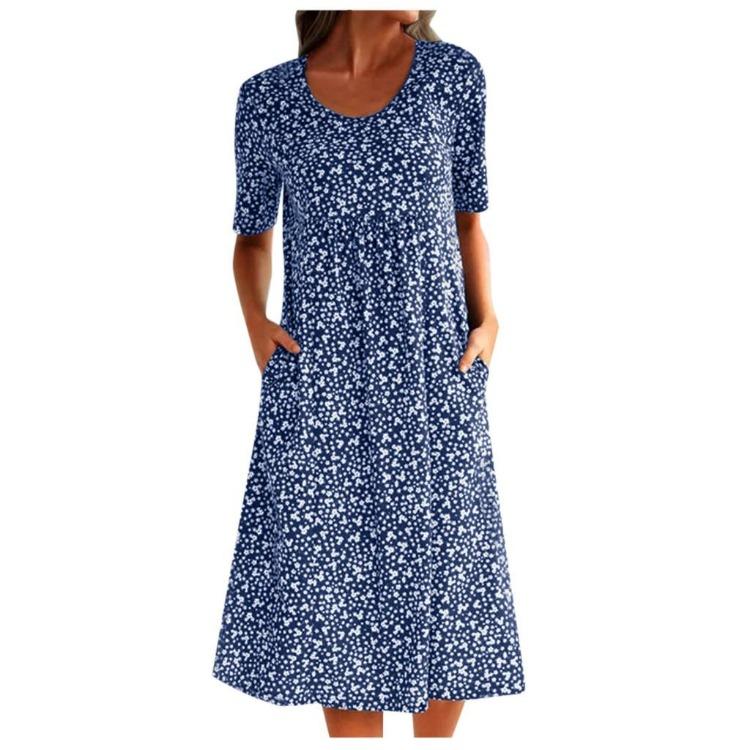 Женское летнее платье бохо с цветочным принтом Tanya, круглый вырез, короткий рукав, с карманом
