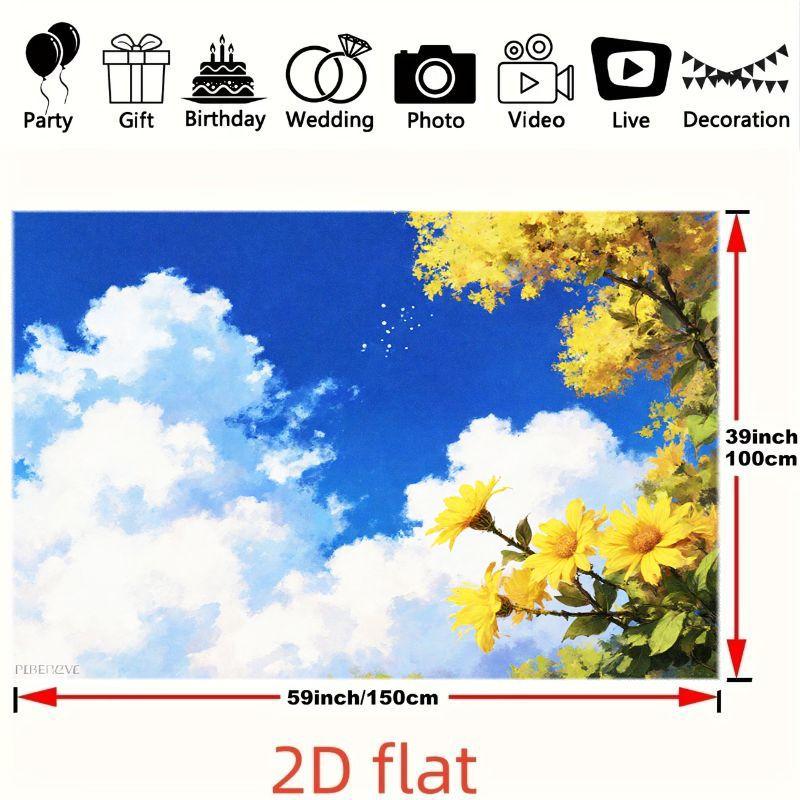 2D plane, 1 piece with a serene atmosphere of blue sky and white clouds, suitable for a relaxed and warm environment