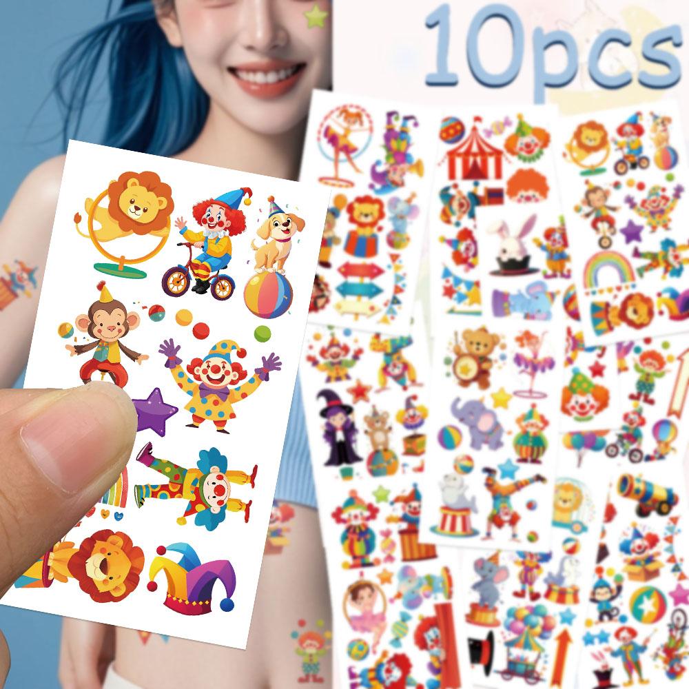 10 листов мультяшных цирковых животных клоун татуировки наклейки для руки руки тела временные водонепроницаемые татуировки наклейки детские креативные подарки