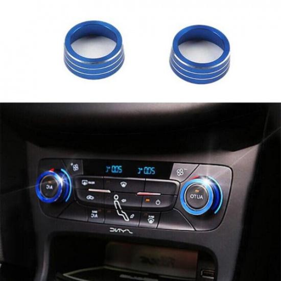 Middle Console AC Knob For Ford Focus 2015-2018 2PCS Blue Aluminum Cover Trim